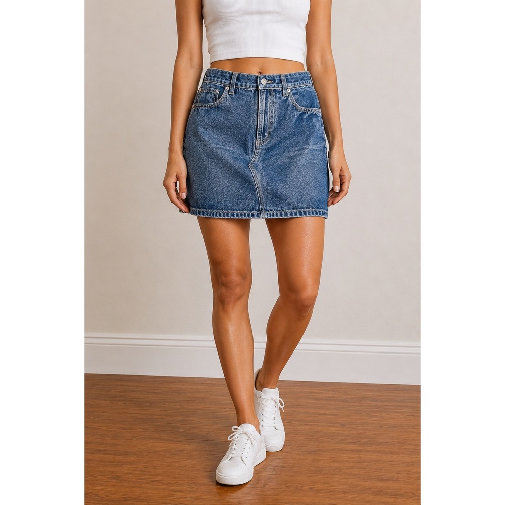 Rag & Bone Miramar Ponte Knit Mini Skirt‎ W29 Blue Faux Denim High Rise Stretch